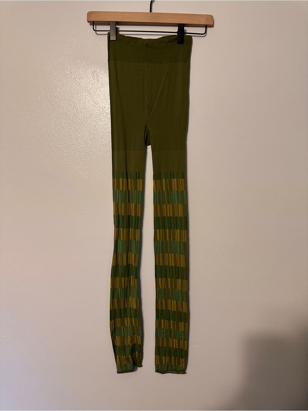 Gudrun Sjoden Striped Footless Tights Leggings size Large Green